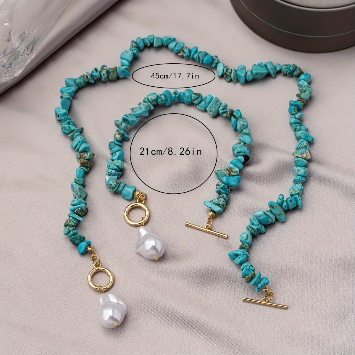 Parure collier et bracelet turquoise et perle