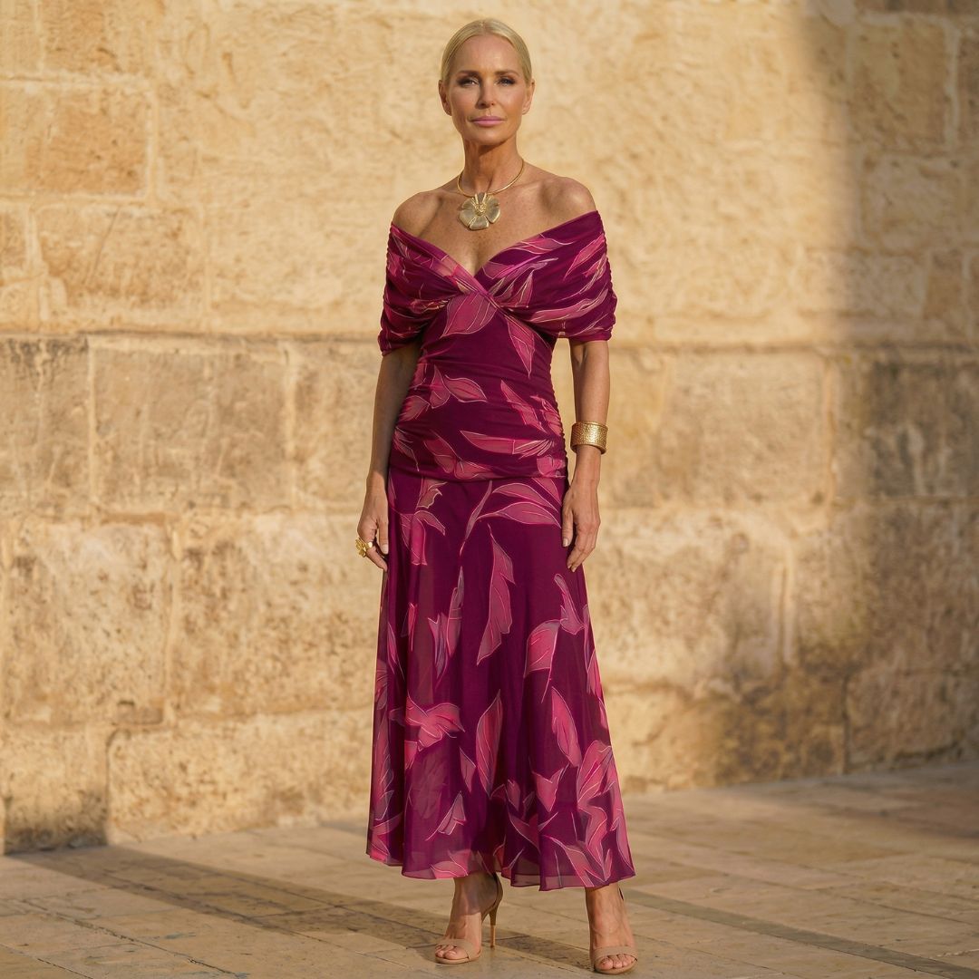 Céleste - Robe Élégante à Motifs Feuilles
