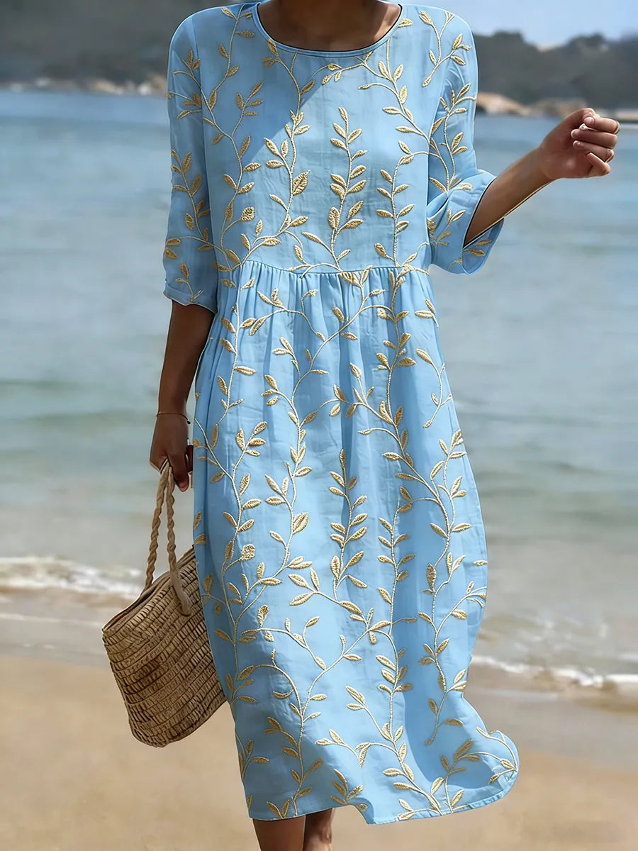 Natalie | Robe midi à col rond et imprimé floral