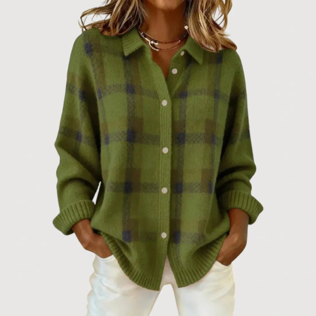 Matilde | Cardigan en maille à carreaux - Vert foncé