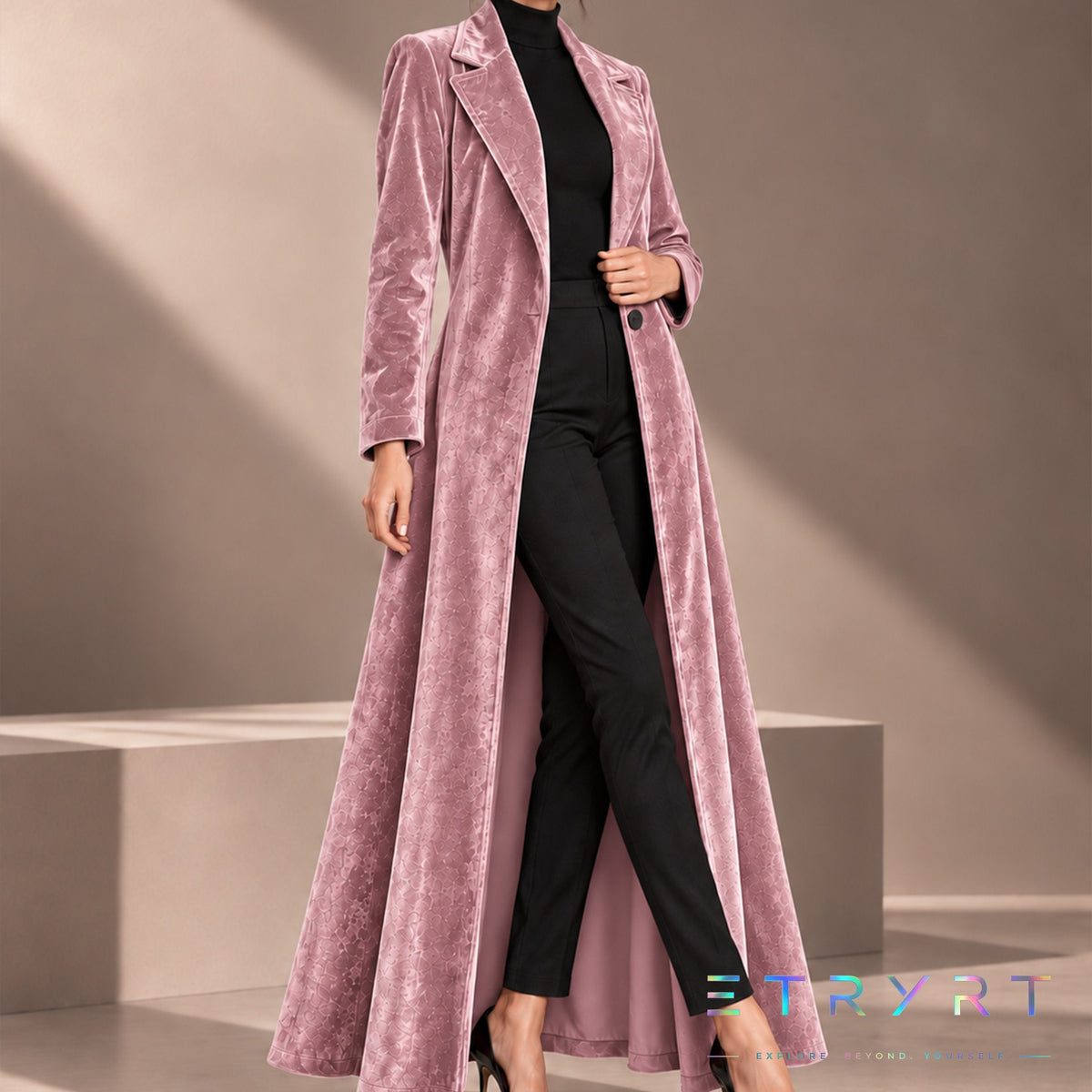 Beatrice | Manteau long en velours ouvert - Rose