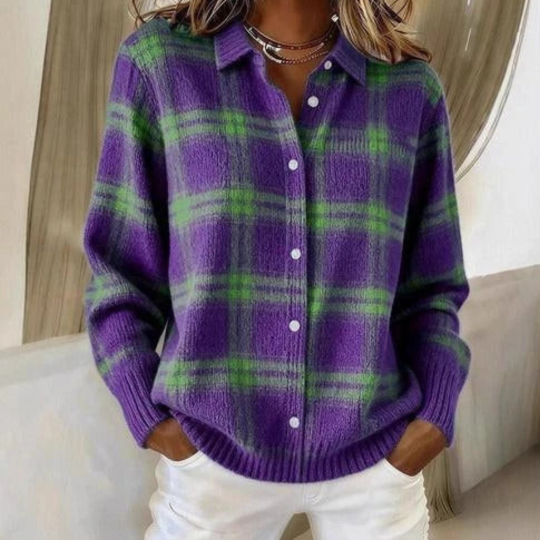Fiorenza | Cardigan en maille à carreaux - Violet foncé