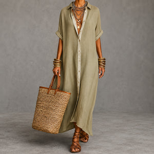 Manuela | Robe longue vert olive coupe minimaliste