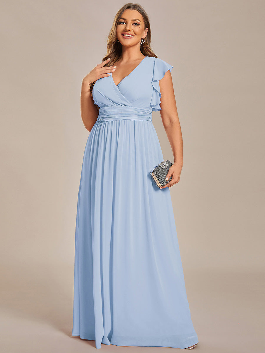 LILYANA™ | Robe de demoiselle d'honneur en mousseline à manches plissées et dos fendu