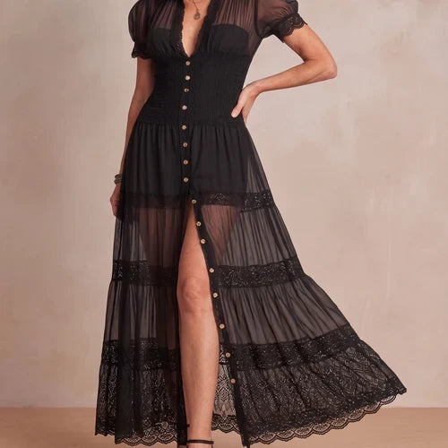 Sophia | Robe longue en dentelle transparente