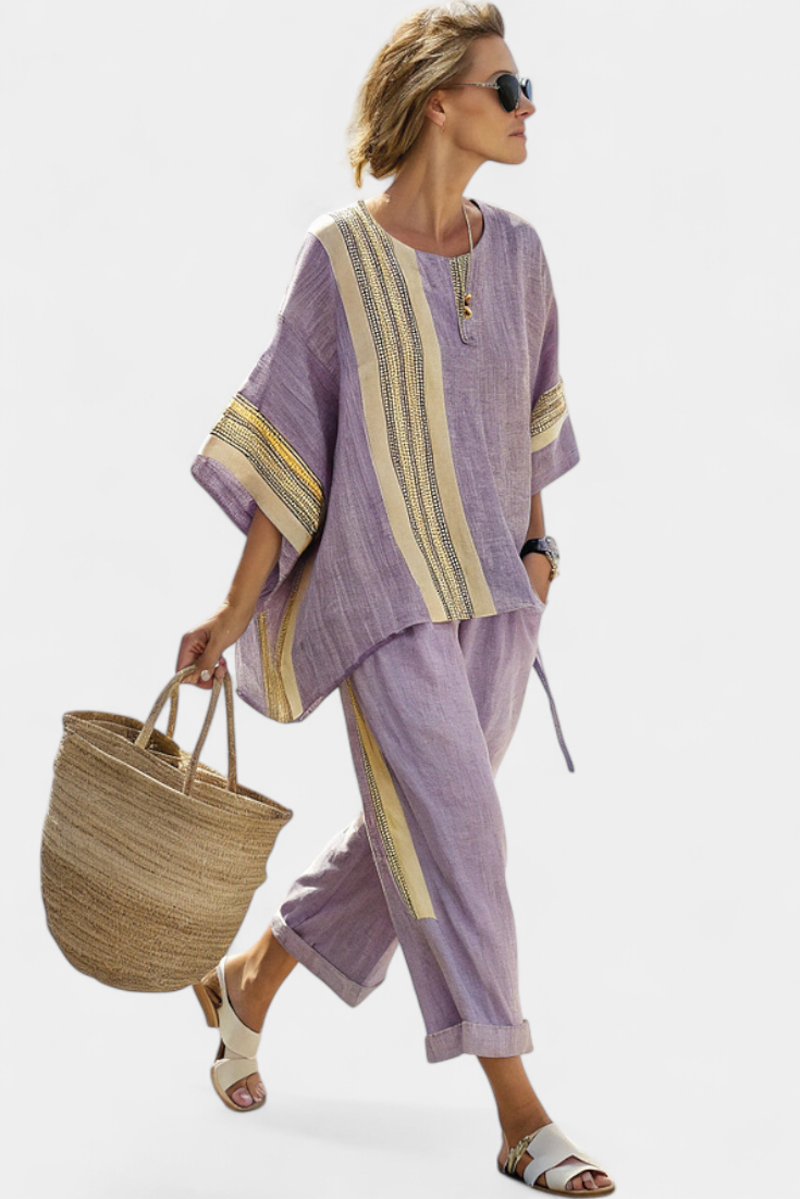 Alodia™ | Ensemble deux pièces en lin rayé