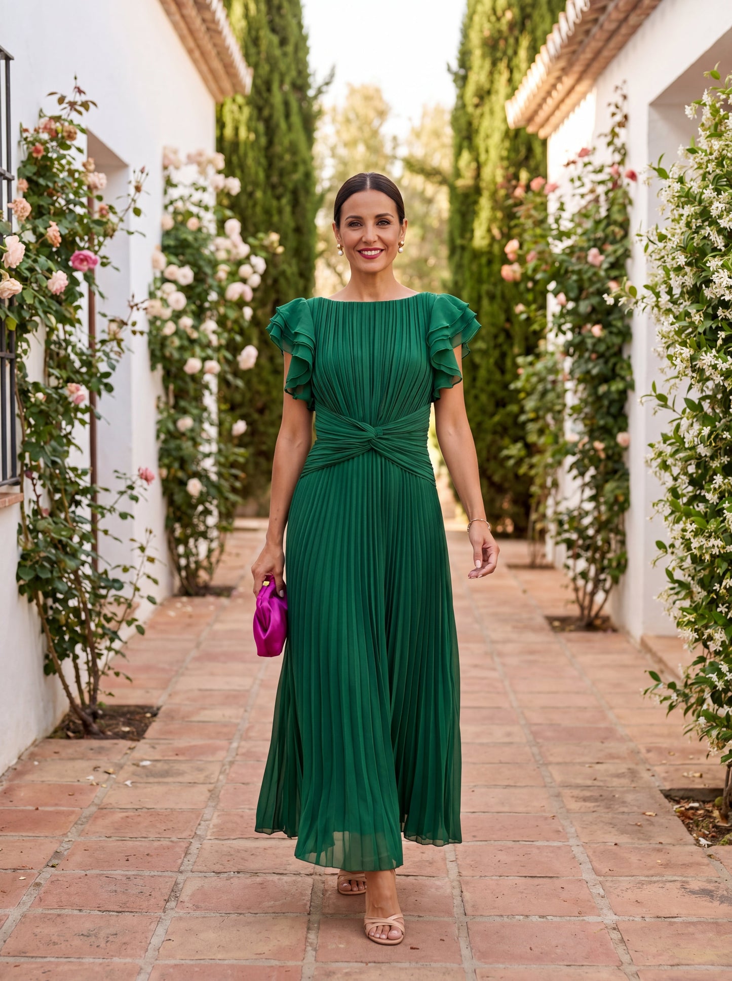 Seraphina | Élégante robe longue plissée avec taille nouée