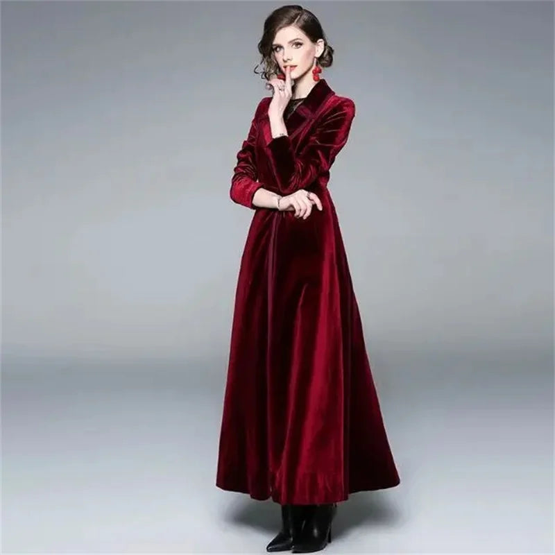 Seraphina | Manteau long en velours - Rouge vin - Long