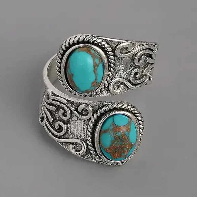 Calista™ – Bague enveloppante en argent à double turquoise