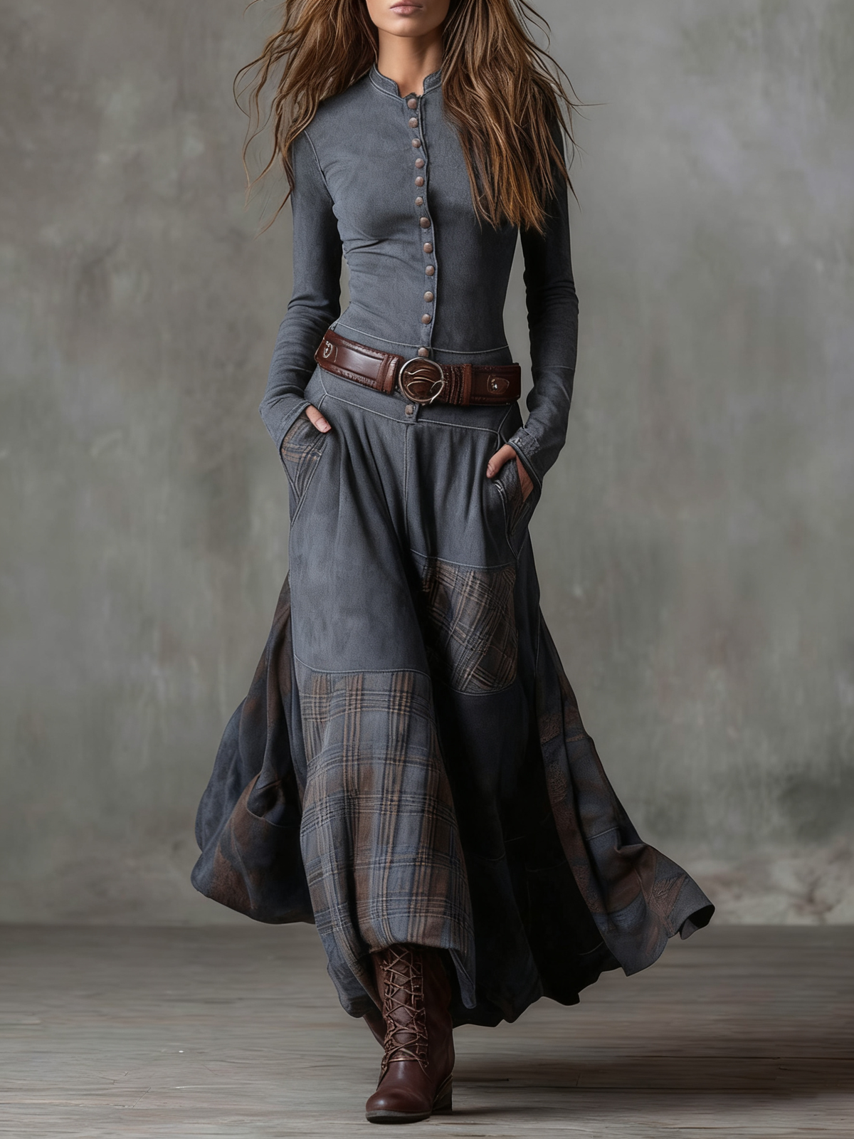 Elisa | Robe longue en suède à ceinture