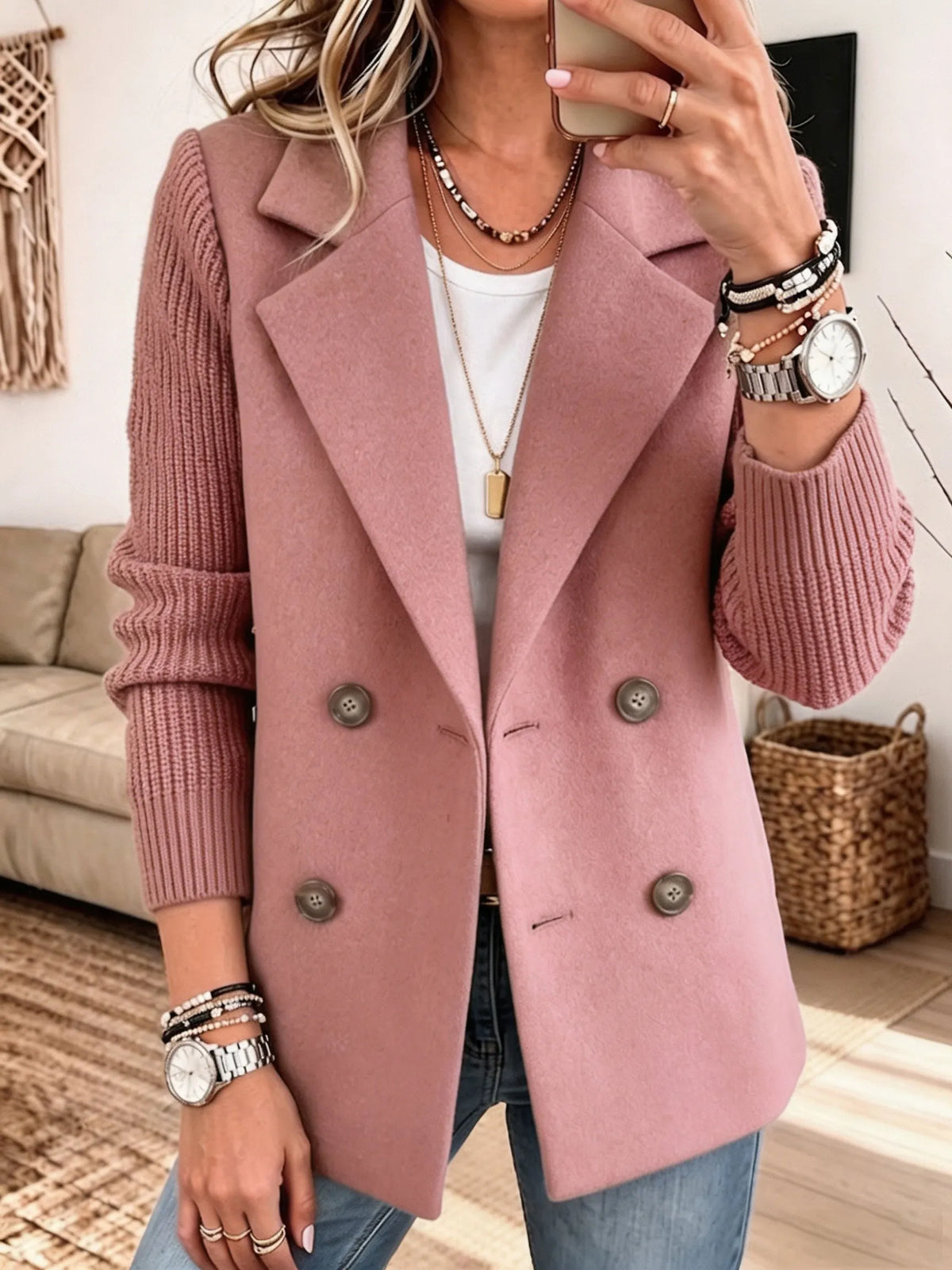 Carla | Blazer élégant à manches en maille - Rose