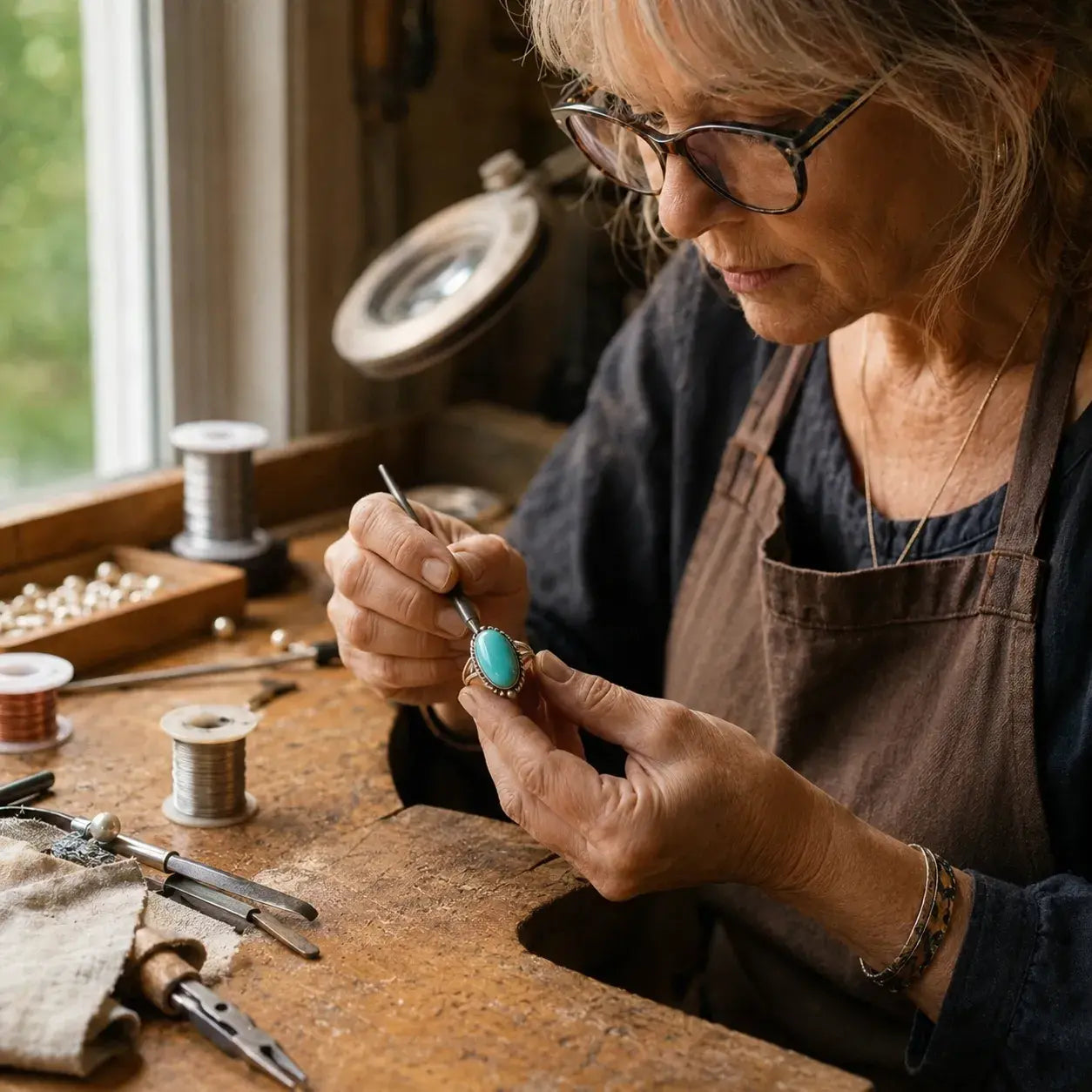 Noemi™ – Bague turquoise à anneau tressé