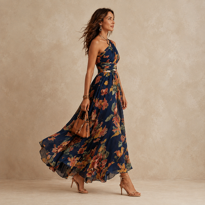 Céleste | Robe longue florale à une épaule