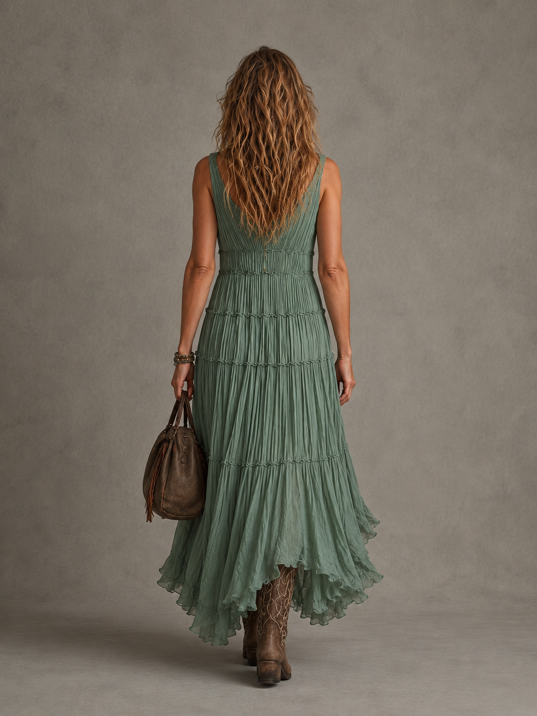 Ava | Robe longue plissée à col V froncé