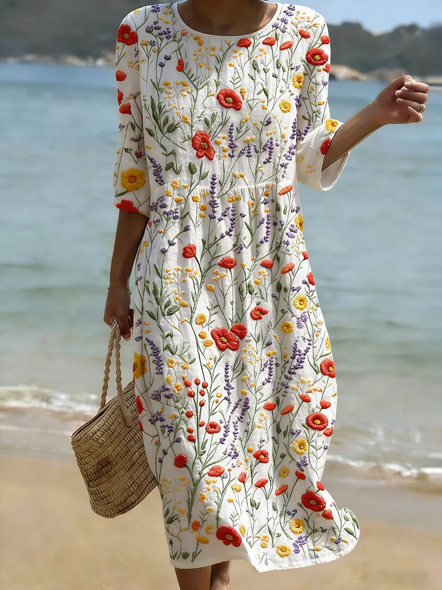 Christina | Robe longue à col rond et imprimé floral