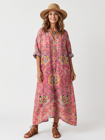 Tilda | Robe midi décontractée à imprimé abstrait et poches