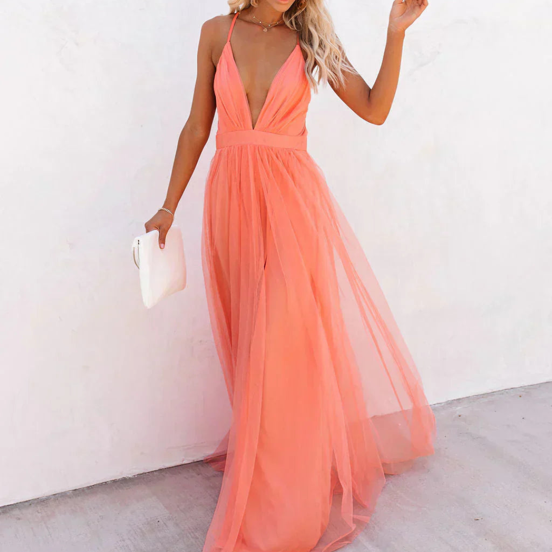 Ginevra | Robe longue corail lumineux