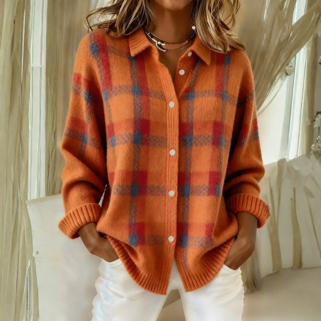 Olivia | Cardigan en maille à carreaux - Orange