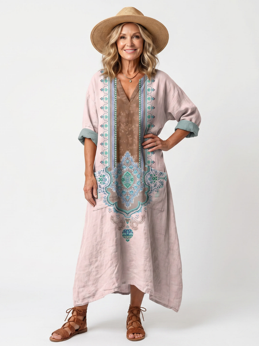 Kenza | Robe midi décontractée à empiècements et poches