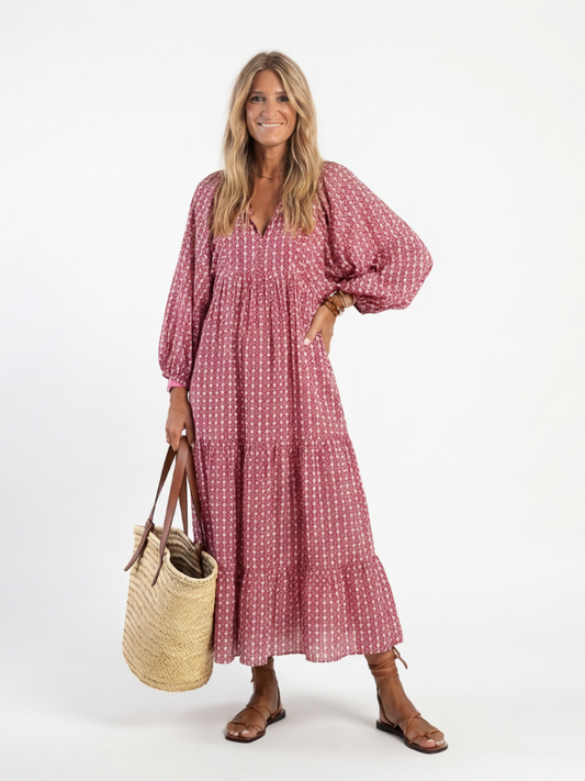 Arlette | Robe midi à imprimé géométrique et manches longues