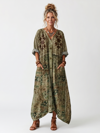Aleta | Robe midi oversize boutonnée à poches