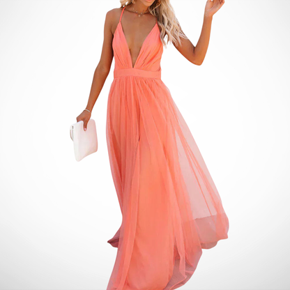 Ginevra | Robe longue corail lumineux