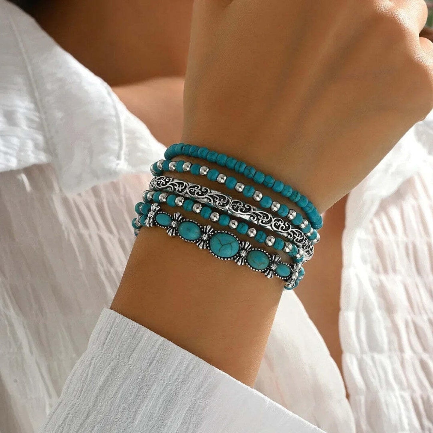 Mirella™ – Ensemble de bracelets bohèmes à perles turquoise