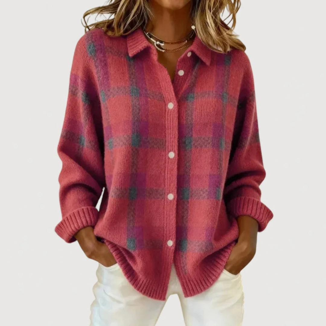 Lucia | Cardigan en maille à carreaux - Rose