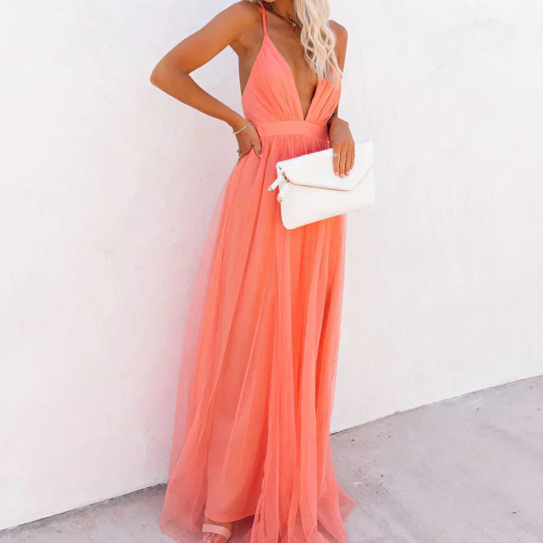 Ginevra | Robe longue corail lumineux