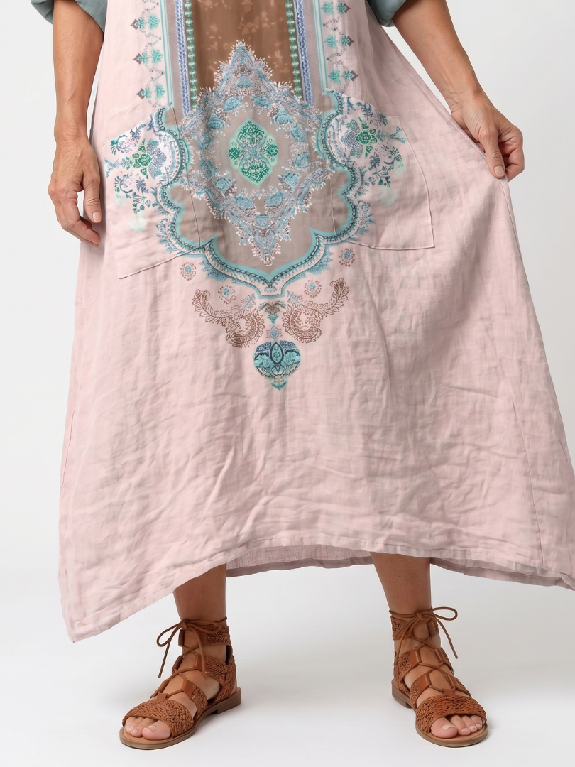 Kenza | Robe midi décontractée à empiècements et poches