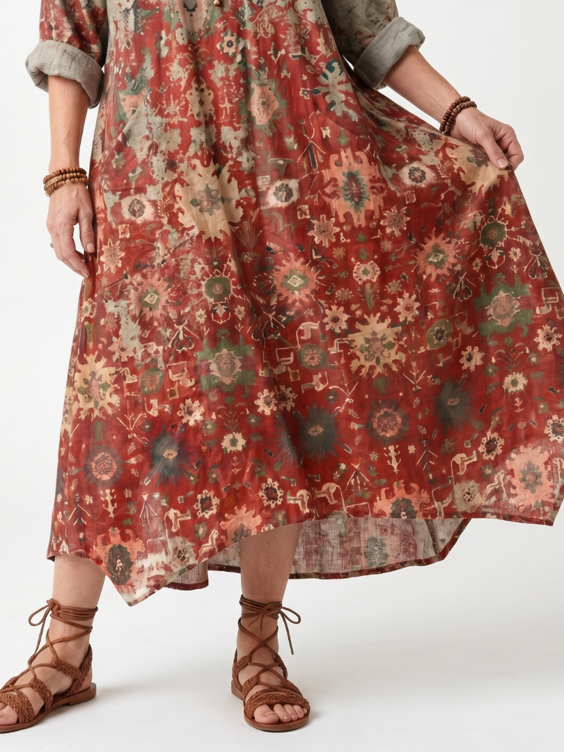 Saffron | Robe midi décontractée à poches, motif mélangé