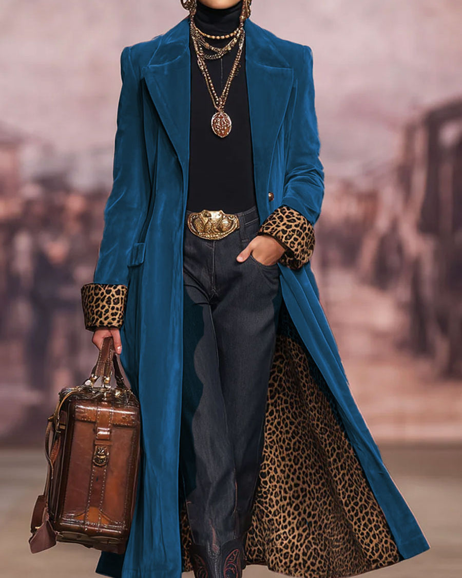 Madison | Manteau long en velours coupe tailleur - Bleu