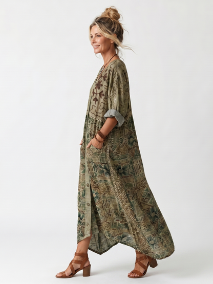Aleta | Robe midi oversize boutonnée à poches
