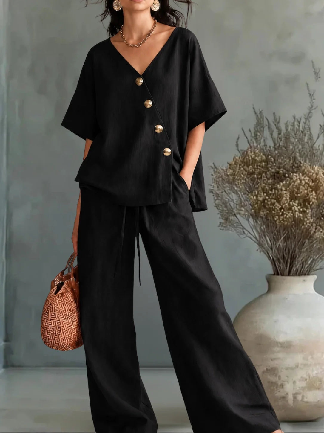 Greta | Ensemble col V à boutons