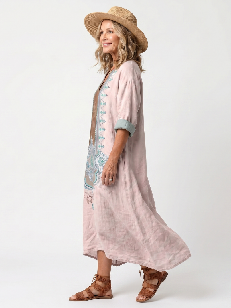 Kenza | Robe midi décontractée à empiècements et poches