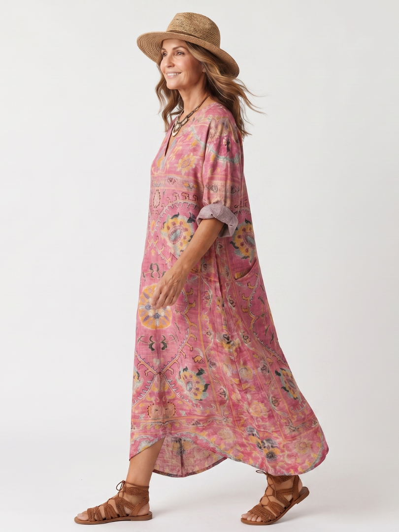 Tilda | Robe midi décontractée à imprimé abstrait et poches