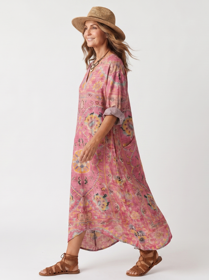 Tilda | Robe midi décontractée à imprimé abstrait et poches