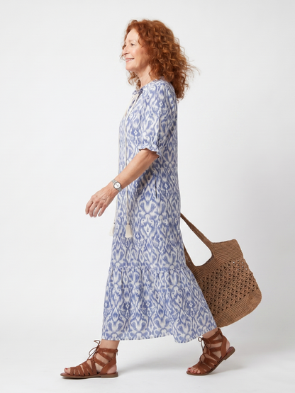 Ottoline | Robe midi imprimée à encolure à pompons