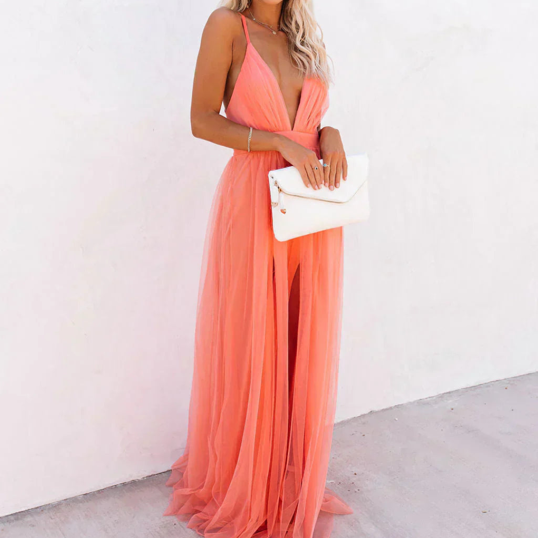 Ginevra | Robe longue corail lumineux