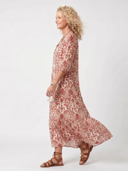Noelle | Robe midi imprimée à liens et pompons