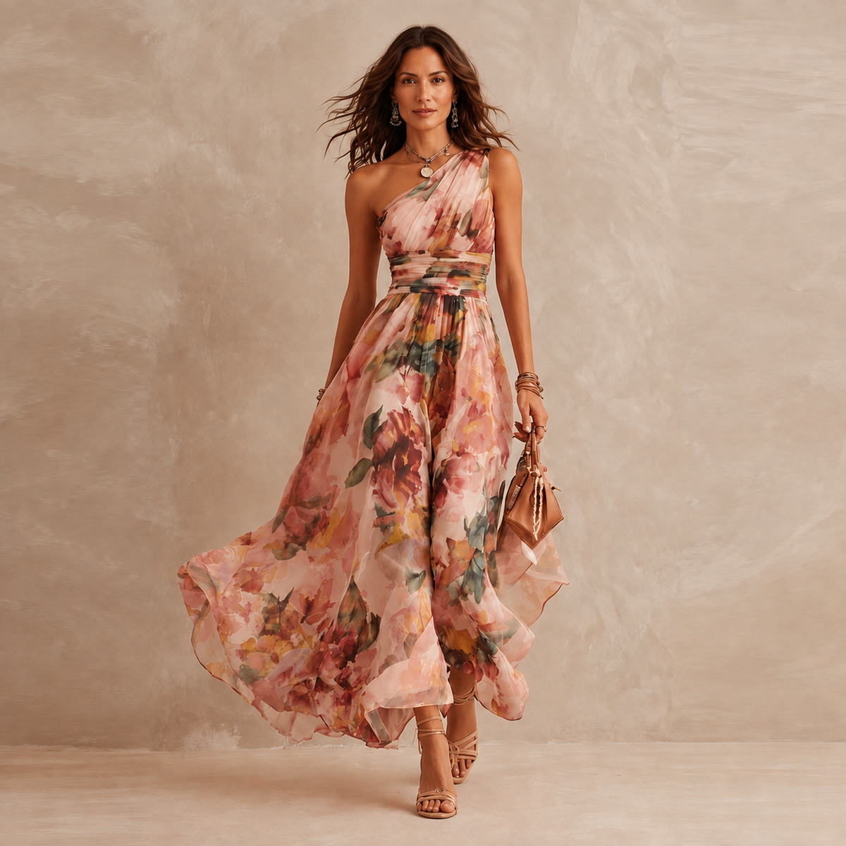 Céleste | Robe longue florale à une épaule
