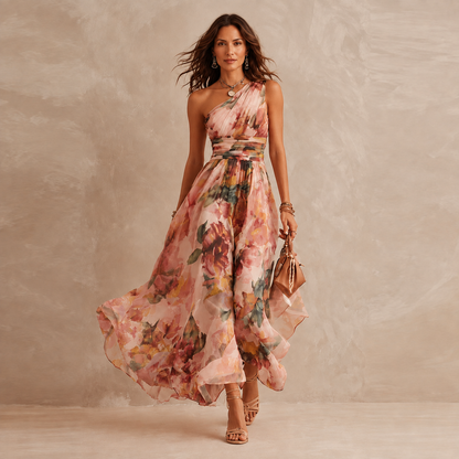 Céleste | Robe longue florale à une épaule