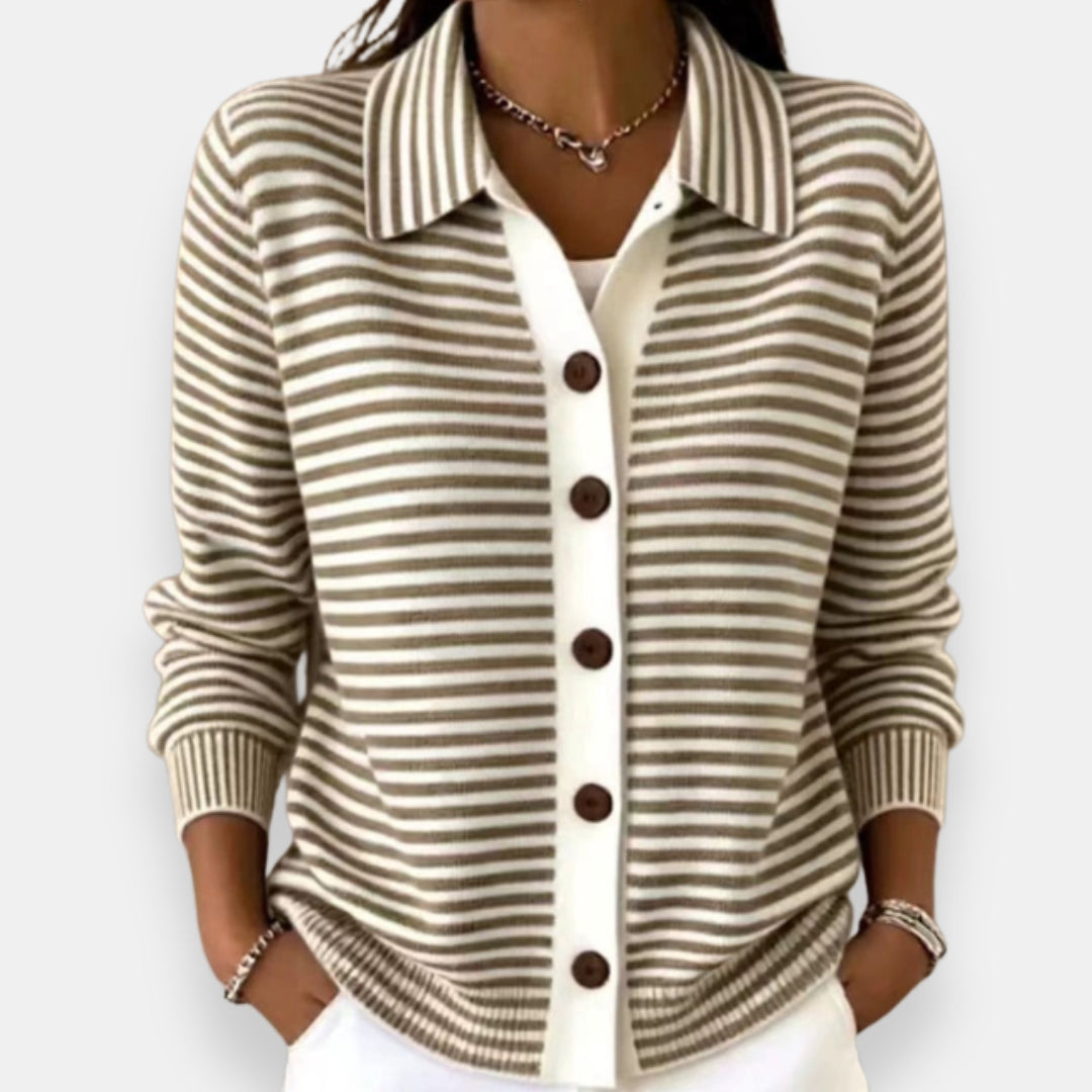 Pilar | Veste en maille rayée à boutonnage - Marron