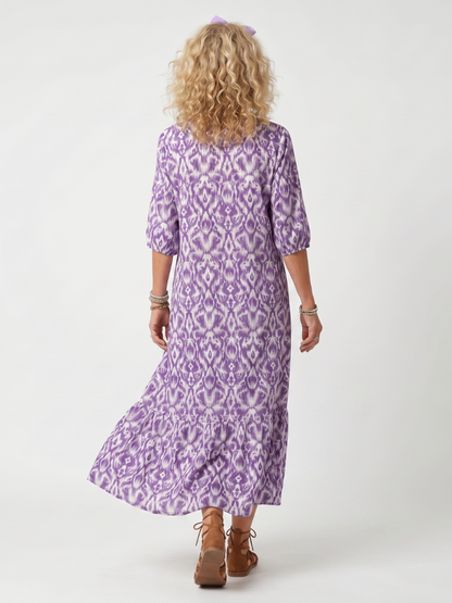 Penelope | Robe midi imprimée à liens et pompons