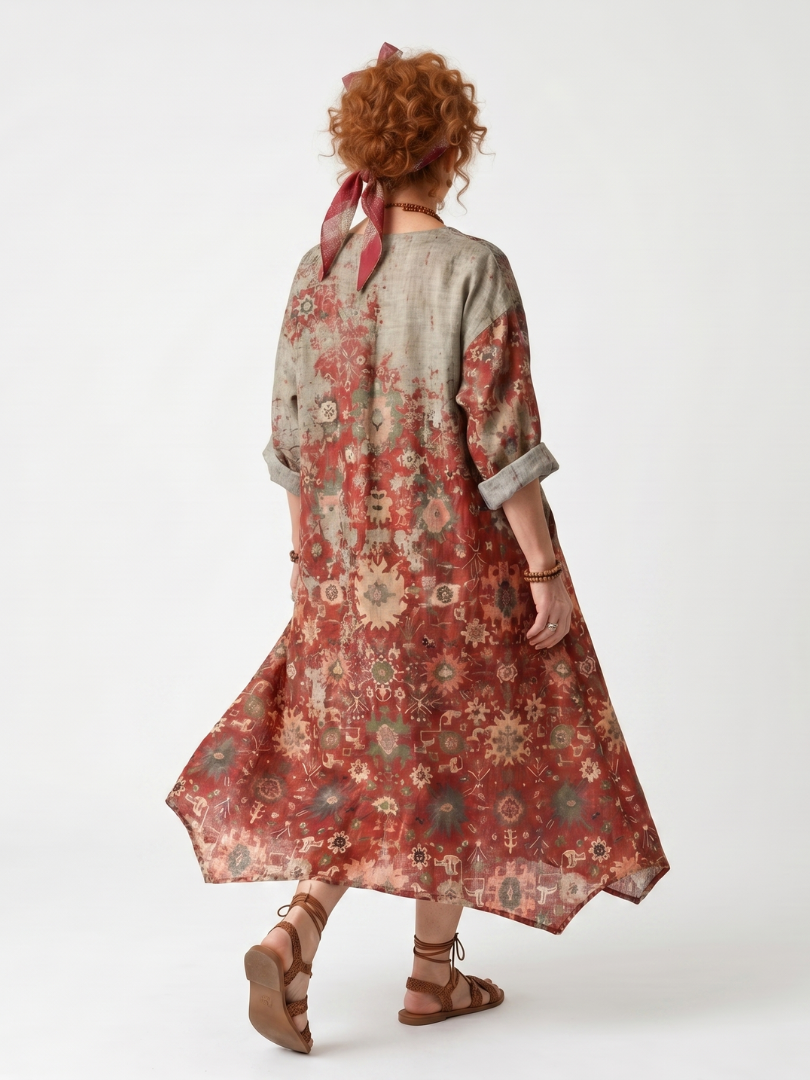 Saffron | Robe midi décontractée à poches, motif mélangé