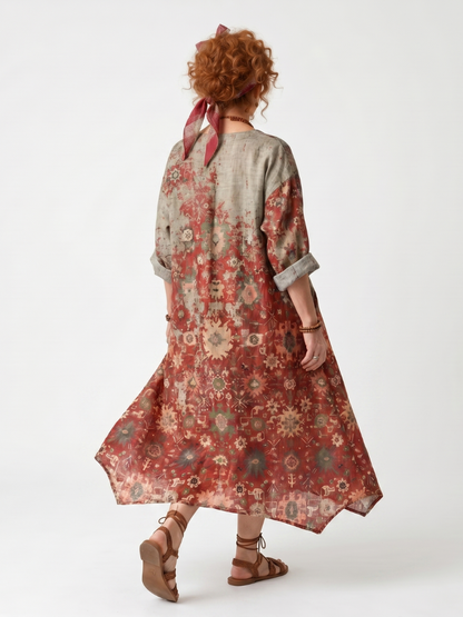 Saffron | Robe midi décontractée à poches, motif mélangé