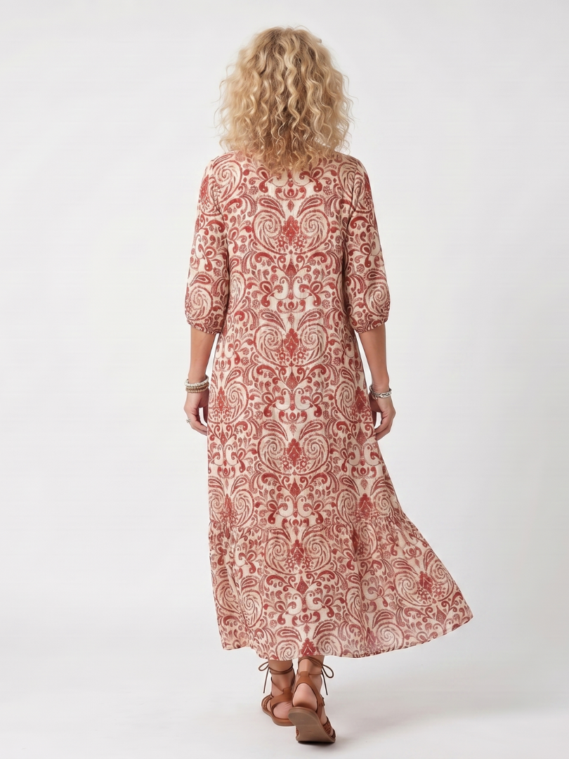 Noelle | Robe midi imprimée à liens et pompons