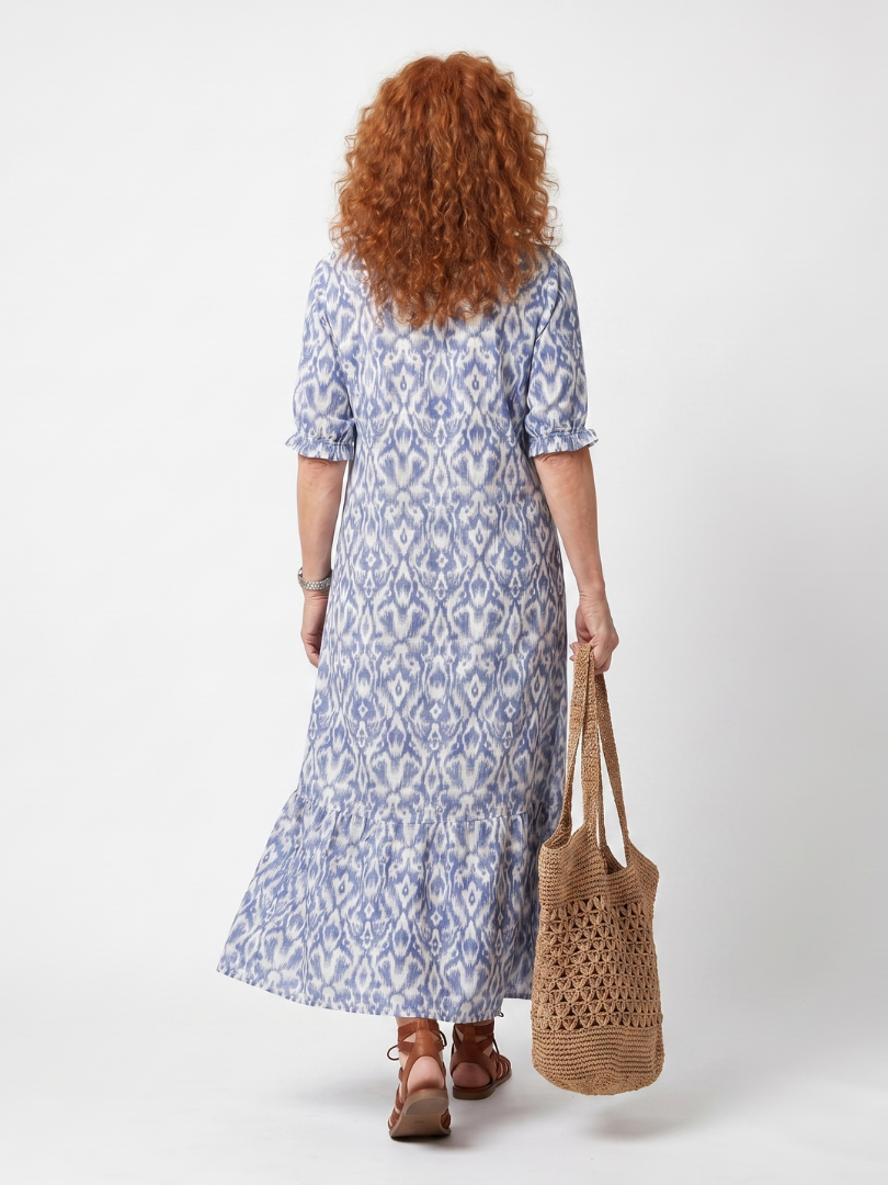 Ottoline | Robe midi imprimée à encolure à pompons