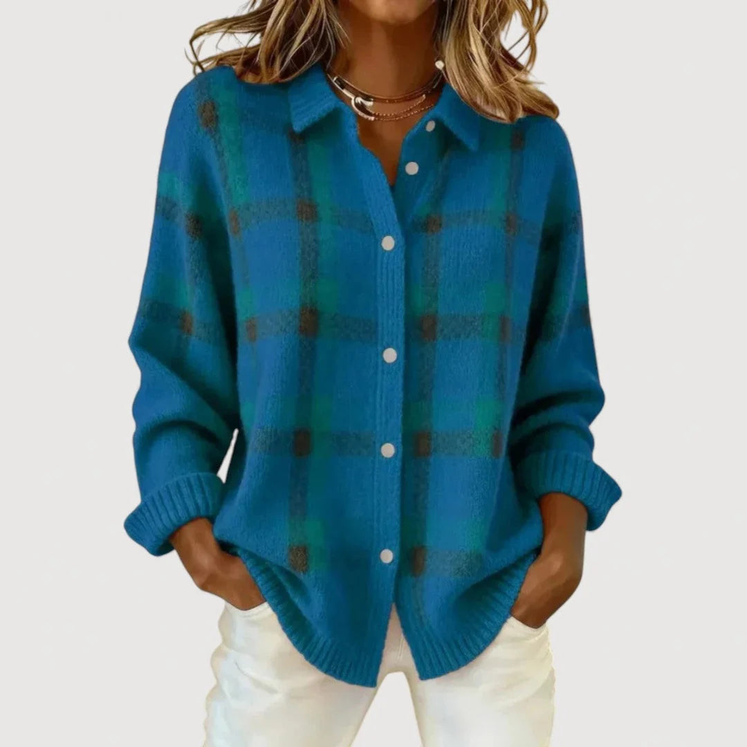 Clara | Cardigan en maille à carreaux - Bleu foncé