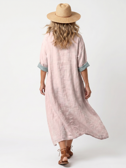 Kenza | Robe midi décontractée à empiècements et poches